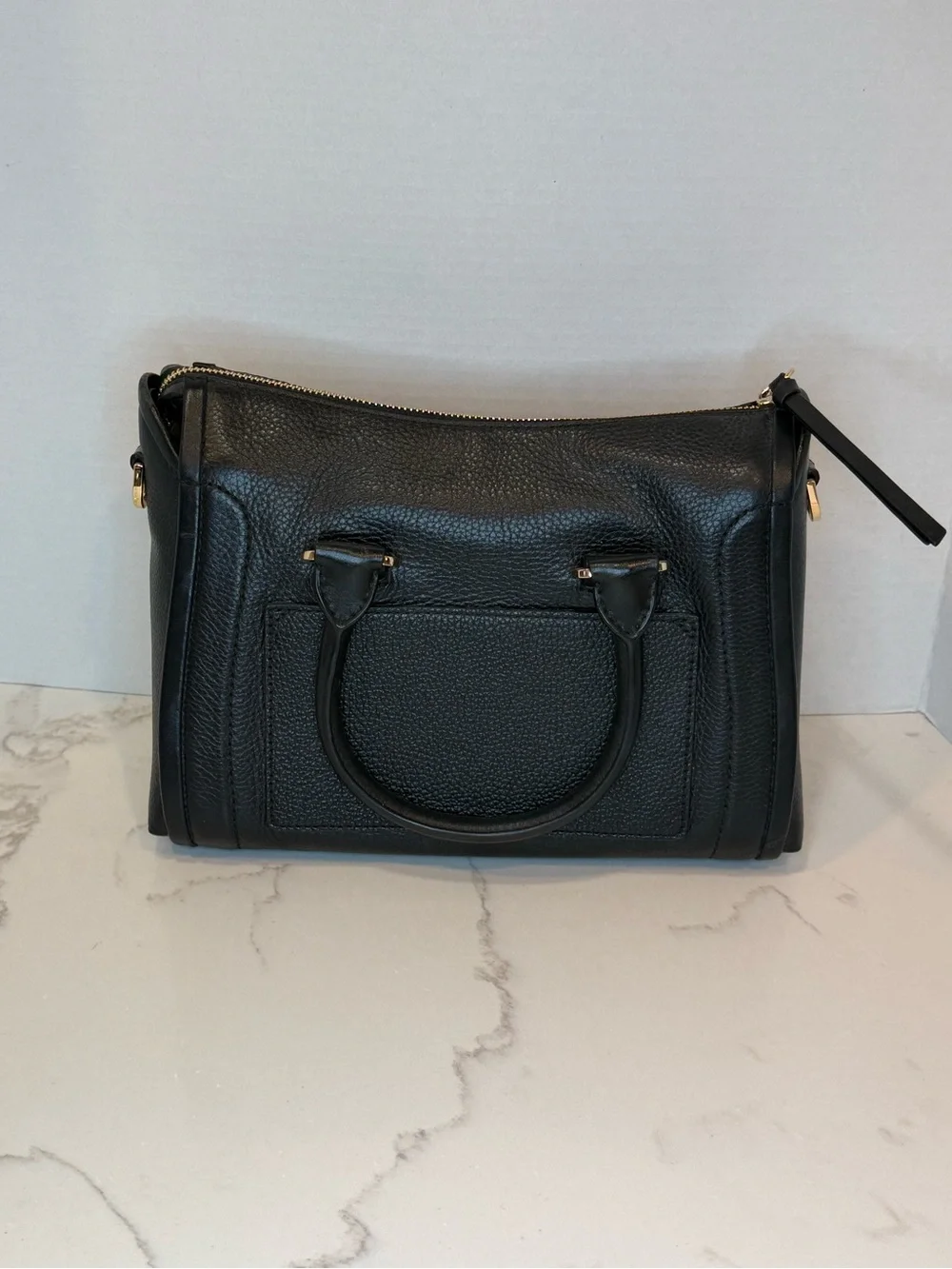 Michael Kors Black Pebbled Leather Satchel with Gold Accents